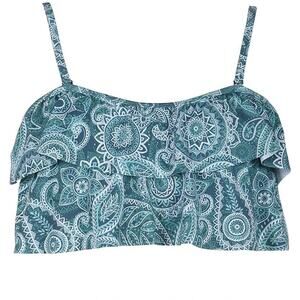 Rocorose Green Paisley Flounce Bikini Top Ruffle Swim Nylon Spandex Small